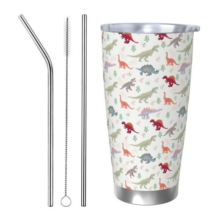 

Bingfone Cute Dinosaur for 20 Oz Stainless Steel Travel Mug Double Wall Water Coffee Cup for Home Office Outdoor Works Great for Ice Drinks and Hot Beverage-Straw Three-piece Set
