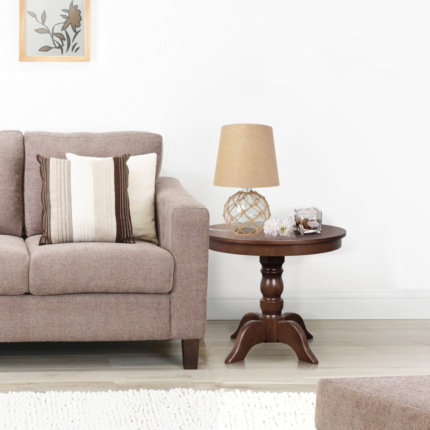 Lampe de table Elegant Designs en verre de mer océanique avec abat-jour en toile de jute, transparent