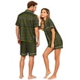 thumbnail image 4 of VV AVEORS Satin Couple Matching Pajamas Sets Short Sleeve Button Down Plaid Silk Pjs Set For Couples Summer Holiday Pajamas Green M, 4 of 5
