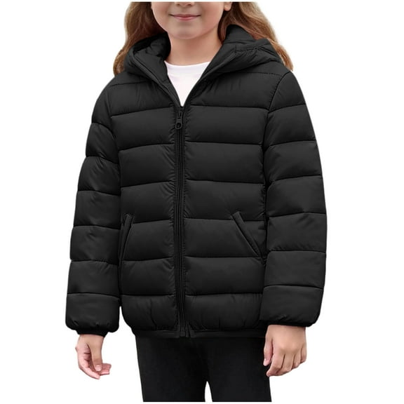 LEBONYARD Boys And Girls Fashion Zipper Hooded Lightweight Cute Solid Long Sleeve Pocket Warm Large Children Small Children Outerwear Puffer Jacket