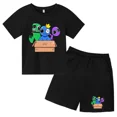 thumbnail image 5 of Conjunto de camiseta y pantalones cortos de cuello redondo de manga corta para niños y niñas de 3 a 12 años, ropa de verano con estampado de amigos arcoíris de algodón, 5 of 5