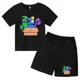thumbnail image 5 of Conjunto de camiseta y pantalones cortos de cuello redondo de manga corta para niños y niñas de 3 a 12 años, ropa de verano con estampado de amigos arcoíris de algodón, 5 of 5
