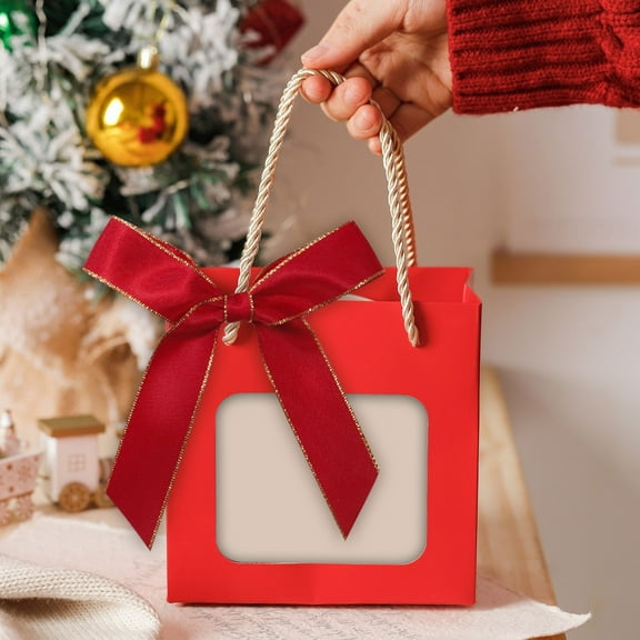 1 Piece Mini Metallic Edge Satin Bowknot Flower, Red with Gold Trim, DIY Craft Ribbon Applique for Sewing, Scrapbooking, Wedding, Party Decoration by posdfud