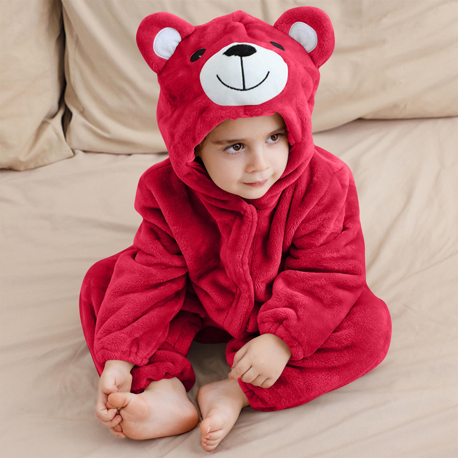 Paiwinds Girls' Fleece Hooded Jumpsuit Pajamas for Toddler & Kids (3M-6Y) Winter Warm Bear Costume One-Piece Sleepwear with Buttons, Soft Long Sleeve Romper for Home & Holiday