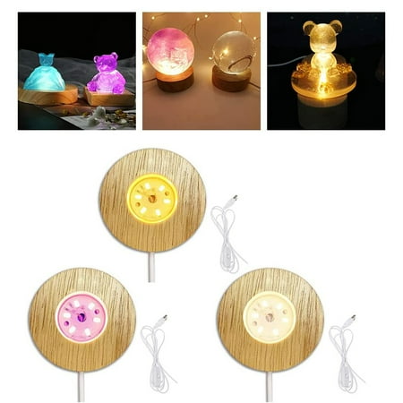 

USB Operated Remote Control Light Solid Wood Stand Base Or 3D Night Led Lamp Base Illusion Led Lamp Battery Decorate The Room 6*6*2Cm Warm White
