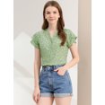 thumbnail image 3 of INSPIRE CHIC Blouse Décontractée pour Femme à Imprimé Floral, Manches à Volants, Boutonnée, Col en V, Verte, TG, 3 of 6