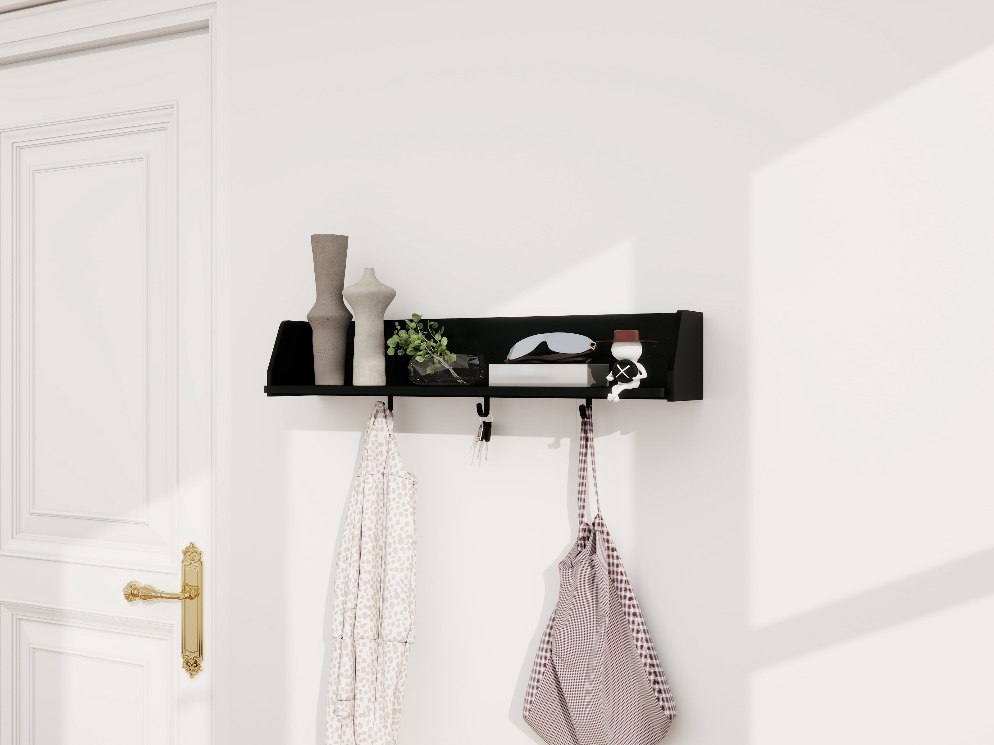 Better Homes & Gardens 28” Black Shelf with Black Metal Hooks