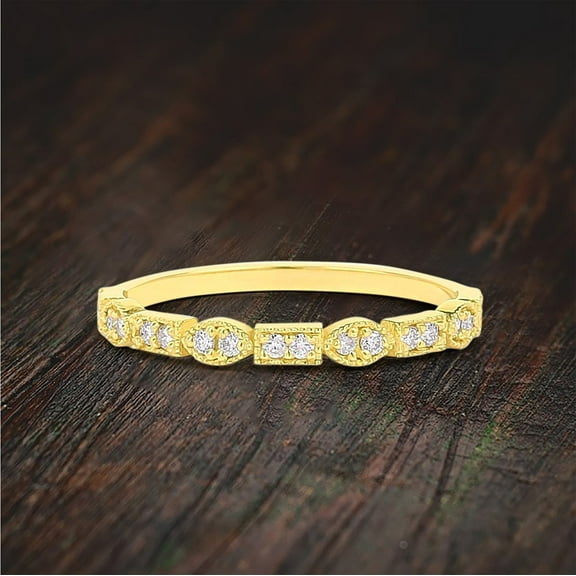 Stunning Victorian Style Wedding band with Round Moissanite Diamond 10k Gold