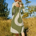 thumbnail image 5 of Abstract Olive Green Wavy Pattern Womens Summer Dress Tie Back A Line Flare Dress, 5 of 9