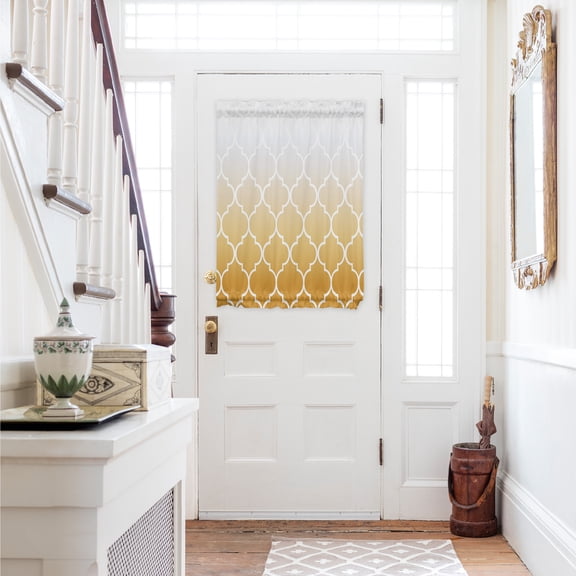 Yellow White Ombre Morocco Pattern Door Curtains for Door Window, French Sidelight Front Back Door Curtains With Tieback, Modern Moroccan Geometric Kitchen Rod Pocket Drapes Panel, 54"x40"