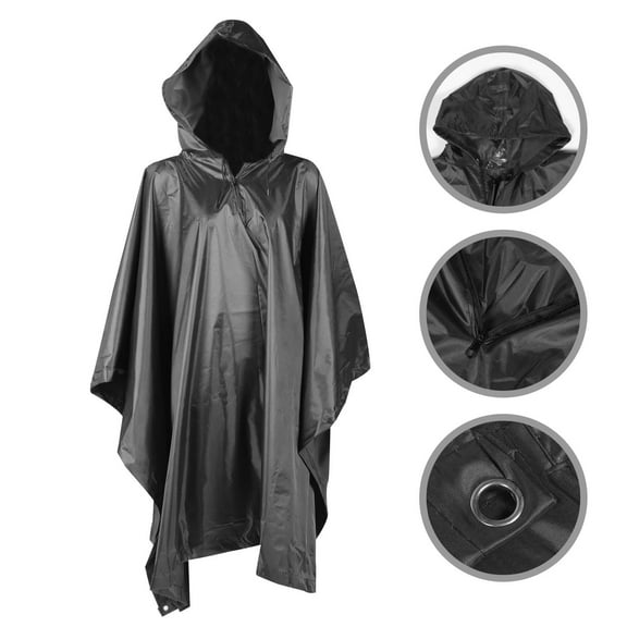 LULULION Adult Poncho Waterproof Black PVC Polyester Hoodie Design Durable Reusable 1Pcs