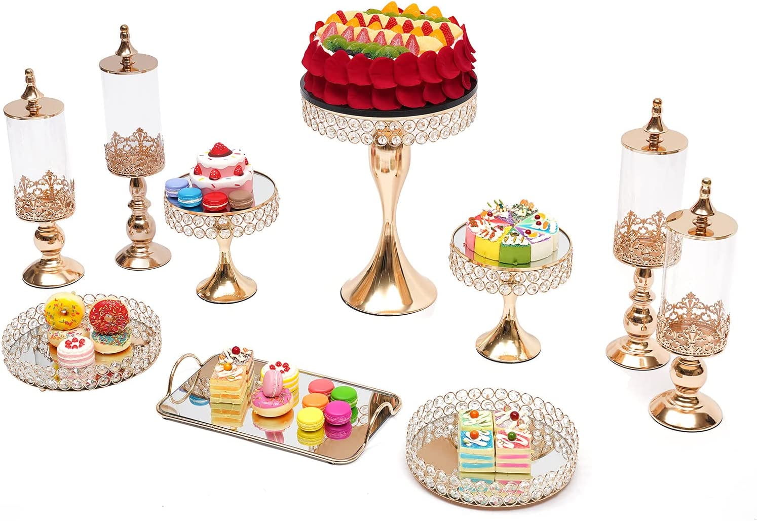 Miumaeov 10PCS Gold Cake Stands for Dessert Table, Crystal Cake Stand