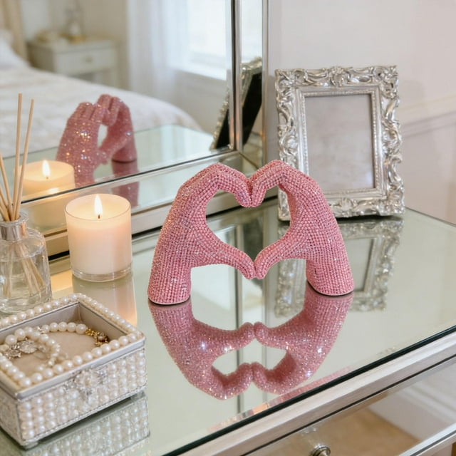 Escultura de mano de corazón, estatua de de , resina, decoración de Valentín, adorno de mesa, figura de gesto para dormitorio, sala de Rosa S