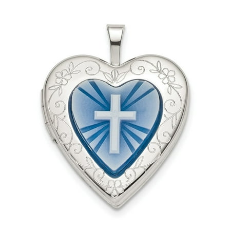 - Sterling Silver 20mm Blue Resin Cross Cameo Heart Locket