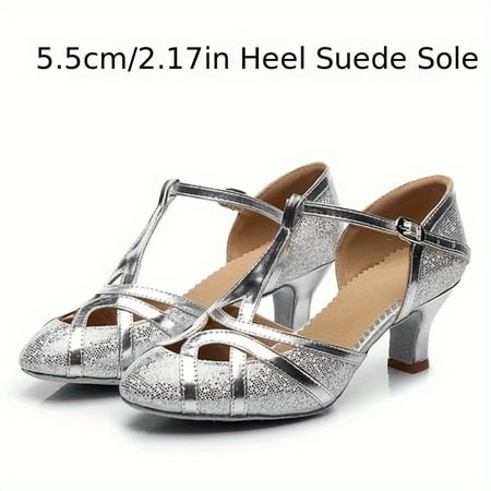 

KINODAY Glitter Ballroom Dance Shoes With PU Leather Closed Toe Salsa Tango Latin Heels For Women Modern Standard Dancing Footwear