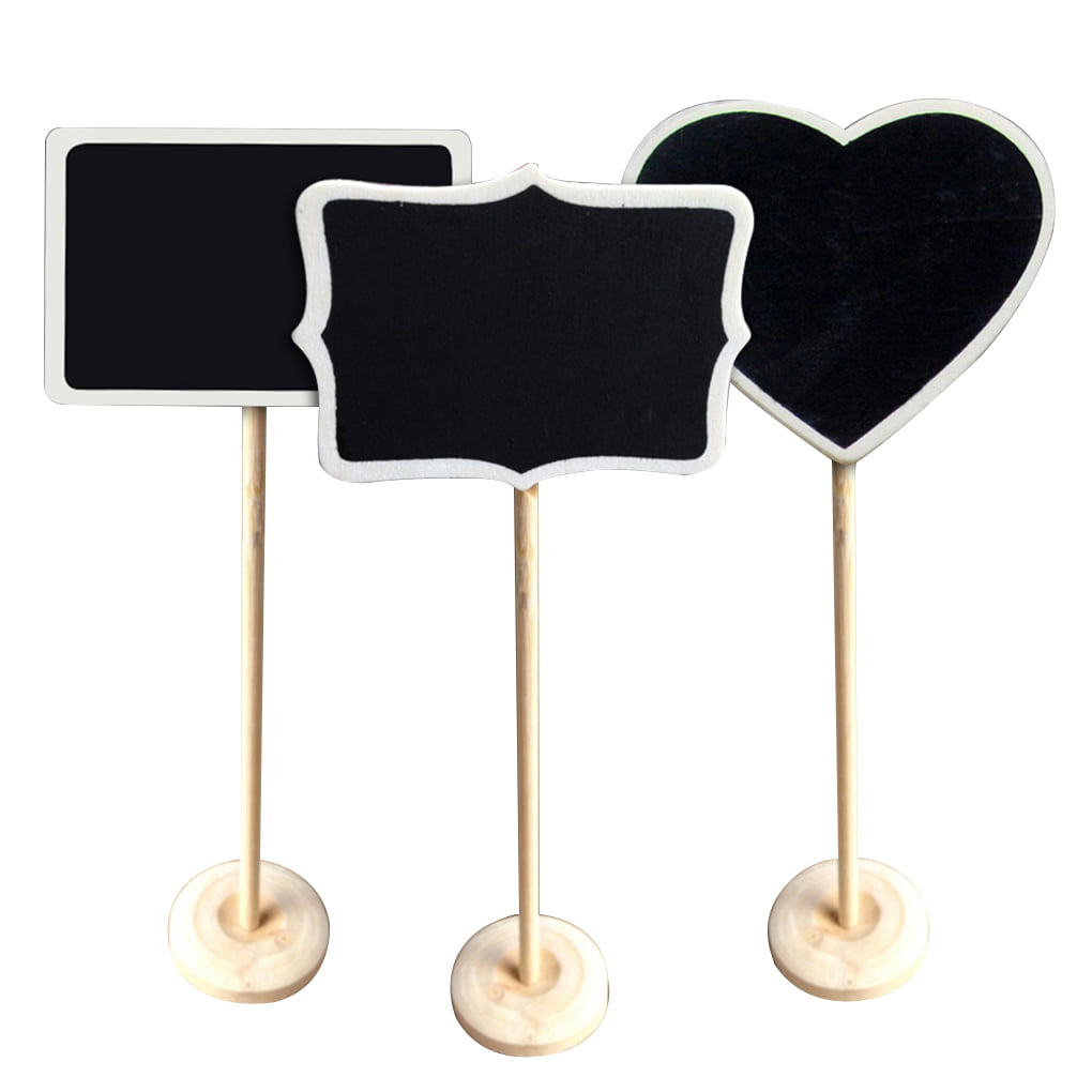 12x Table Cards Holder Chalk Blackboard Heart Set Black Table Card Photo Holder 