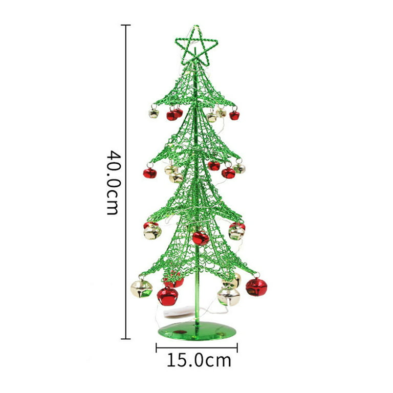 Metal Wrought Iron Wire Christmas Tree with Jingle Bell Vintage Table  Ornament for Xmas Party Decor - gold 