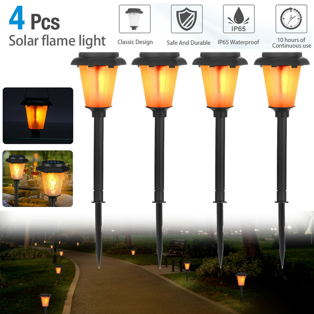 4x Flickering LED Solar Flame Torch Light Outdoor Garden Yard Lawn Pathway Lamp 