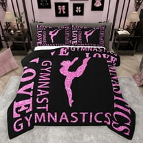 Feelyou Girl Gymnastics Bedding Comforter Set, Black Pink Sequin Print Twin Comforter Sets, Modern Sports Lover Reversible Bedding Set, Luxury Bedroom Decor, 2-Piece