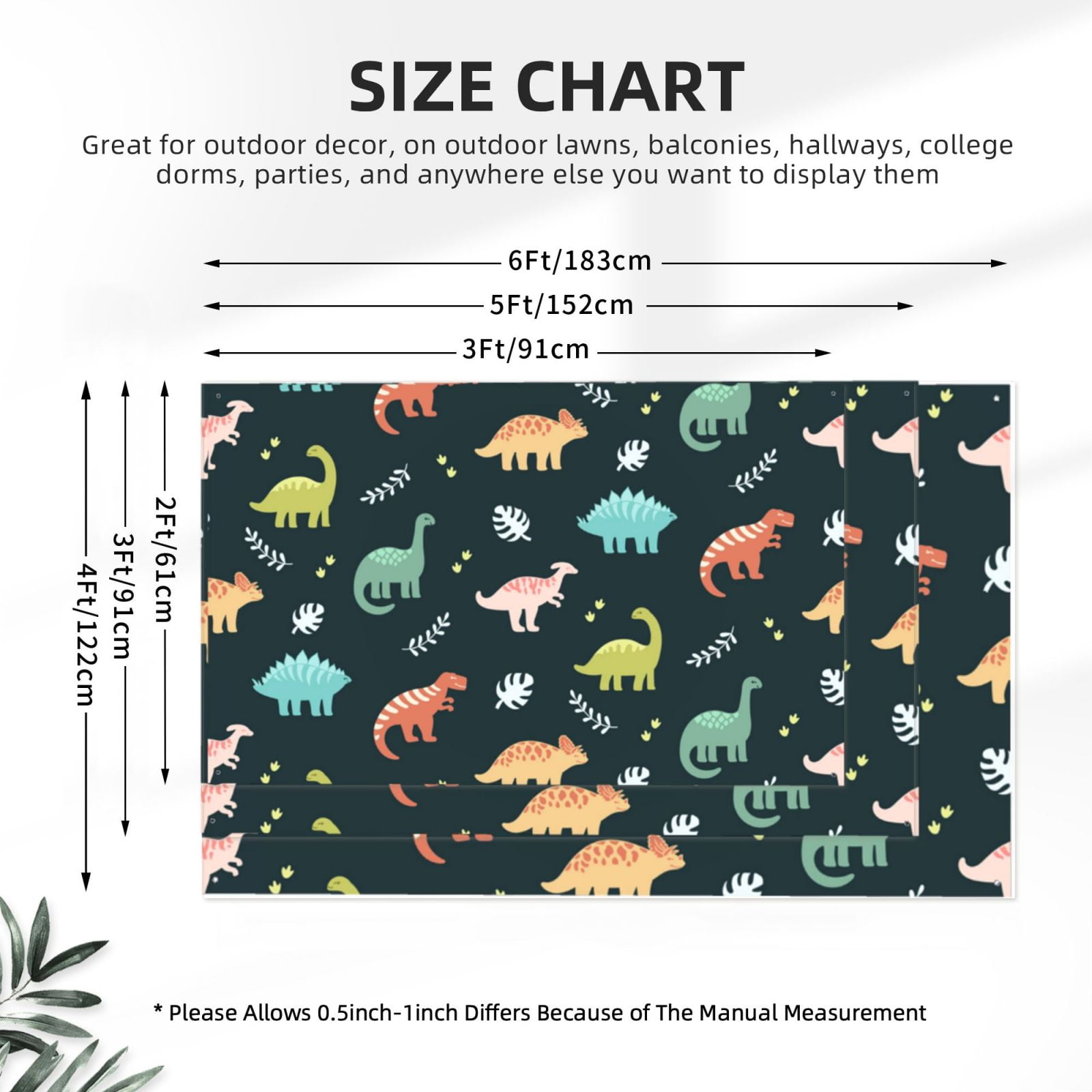Dinosaurs And Leaves Four Hole Decorated Banner Flag for Garden Yard Home Decoration Indoor Outdoor 4x6 Ft