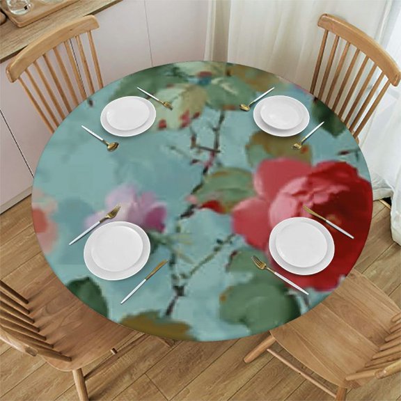 Print Round Fitted Stretch Tablecloth Elastic Fitted Table Covers for Dining Picnic Patio