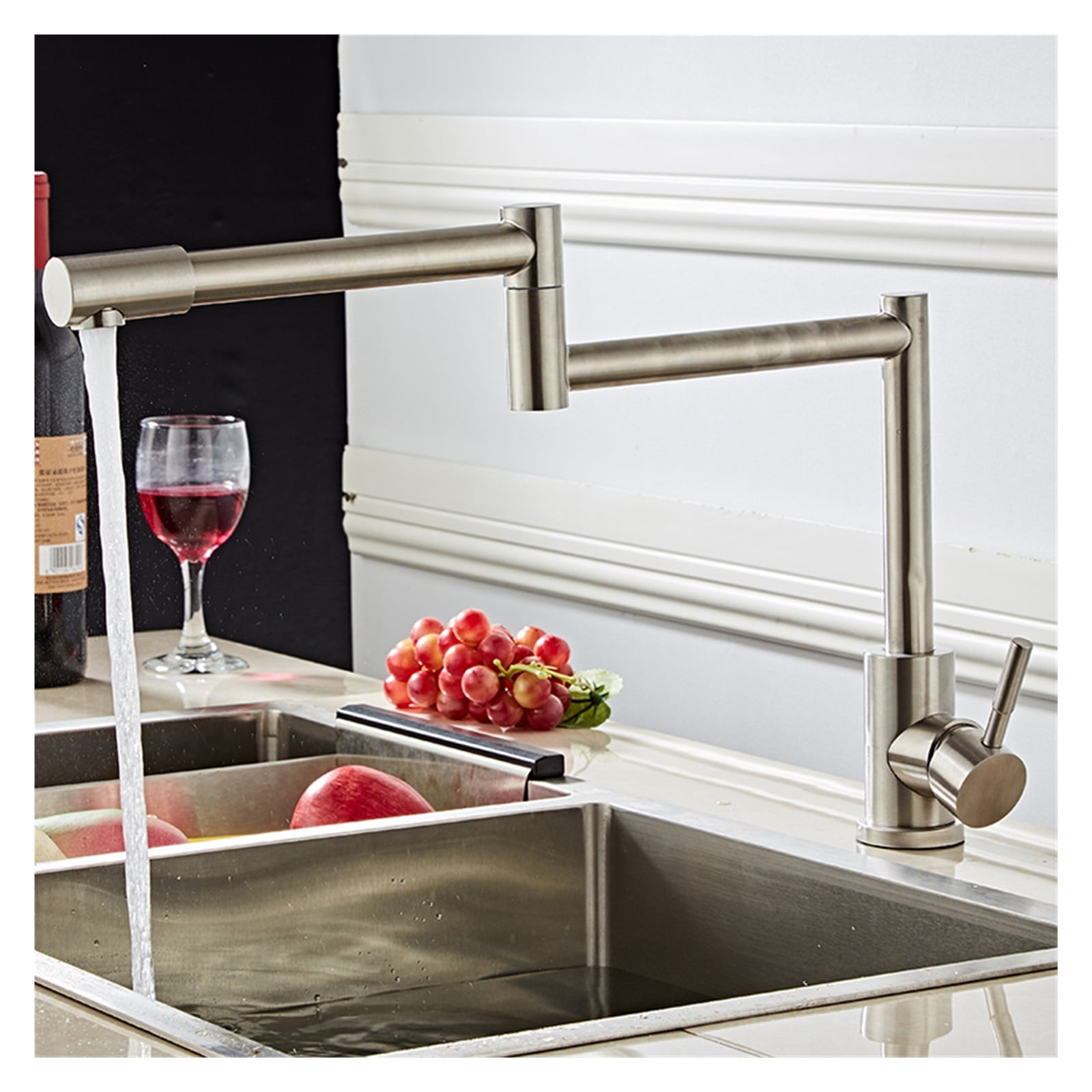 304 Stainless Steel Lead-free Folding Kitchen Faucet Mixer 360 Degree Swivel Single Handle Nickel Kitchen Sink Basin Taps