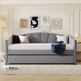 thumbnail image 2 of Upholstered Daybed with Trundle, Modern Twin Size Tufted Velvet Upholstered Daybed Frame with Wood Slat Support, Dual-use Platform Bed Sofa Bed with Wingback and Armrests for Living Room Bedroom, Gray, 2 of 7