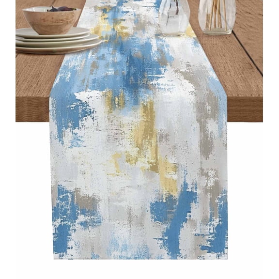 ERUNPONLY Blue Gray Ombre Table Runner - 36 Inch Long Vintage Abstract Art Oil Painting Cotton and Linen Blended Dress Scarves Farmhouse Table Runner for Kitchen Dining, Coffee Table, 13"x36"