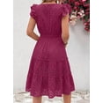 thumbnail image 2 of Burgundy Eyelet Cap Sleeve V-Neck A-Line Tiered Sundress For Women, 2 of 5