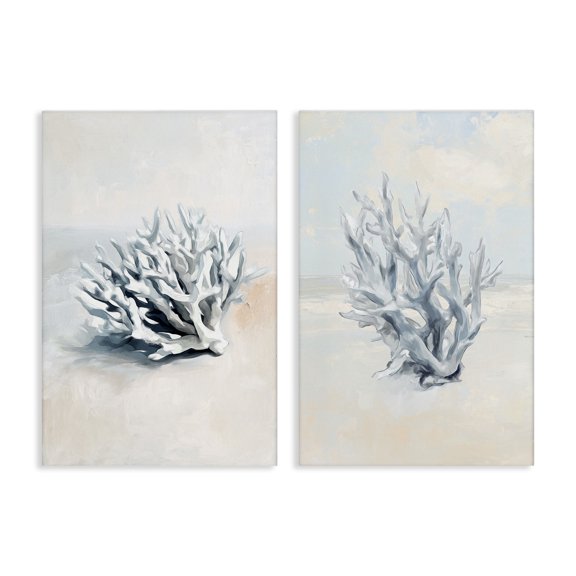 Stupell Industries Faded White Coral Branches Animals Painting Wrapped Canvas Canvas Art Print Wall Art, 16 x 24, Set of 2