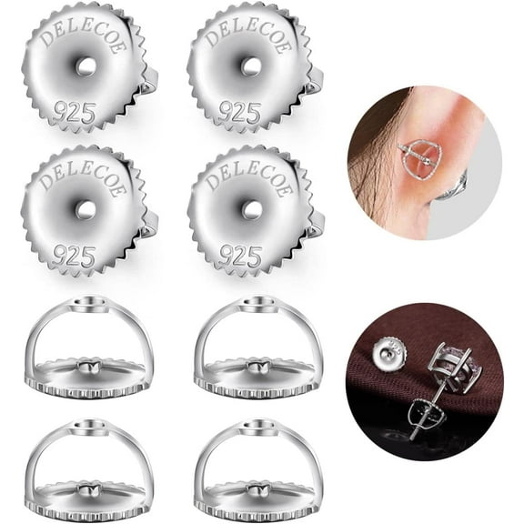 4 Pairs 14K Gold Plated Screw Earring Backs for Diamond Earrings, 925 Stering Silver Hypoallergenic Screw Backs Replacement, Secure Screw on Back Earrings for Women Fit for Threaded Post Sizes .032"
