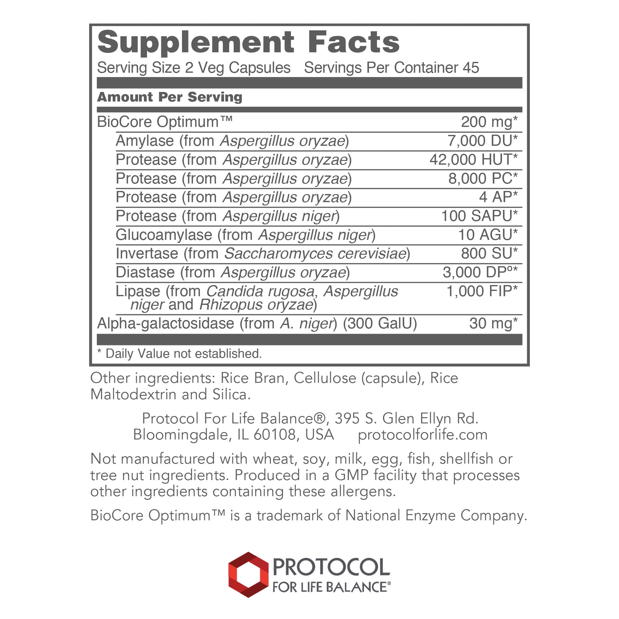 Protocol BioCore Enhanced Enzymes - Digestive Enzymes - 90 Veg Caps