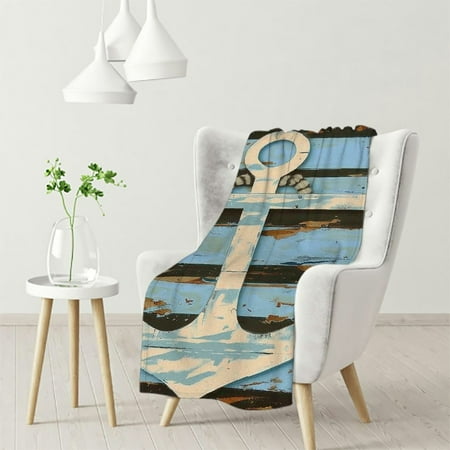 

ZHZY Anchor Tattoo Folk Art Flannel Material Blanket for All Seasons 50x60in