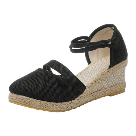 

SEMIMAY Women Summer Weave Wedges Breathable Elastic Band Round Toe Sandals Comfortable Beach Shoes