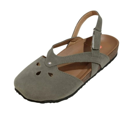 

Ladies Summer Fashion Solid Color Hollow And Breathable Toe Cap Flat Sandals
