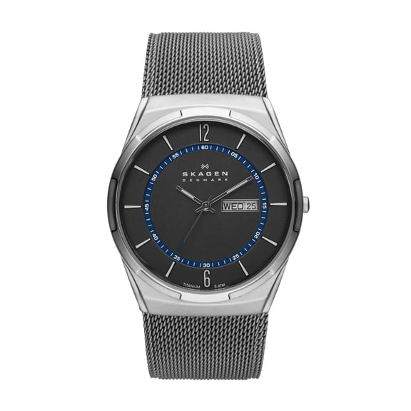 Melbye Titanium and Gray Steel-Mesh Day-Date Watch (SKW6078)