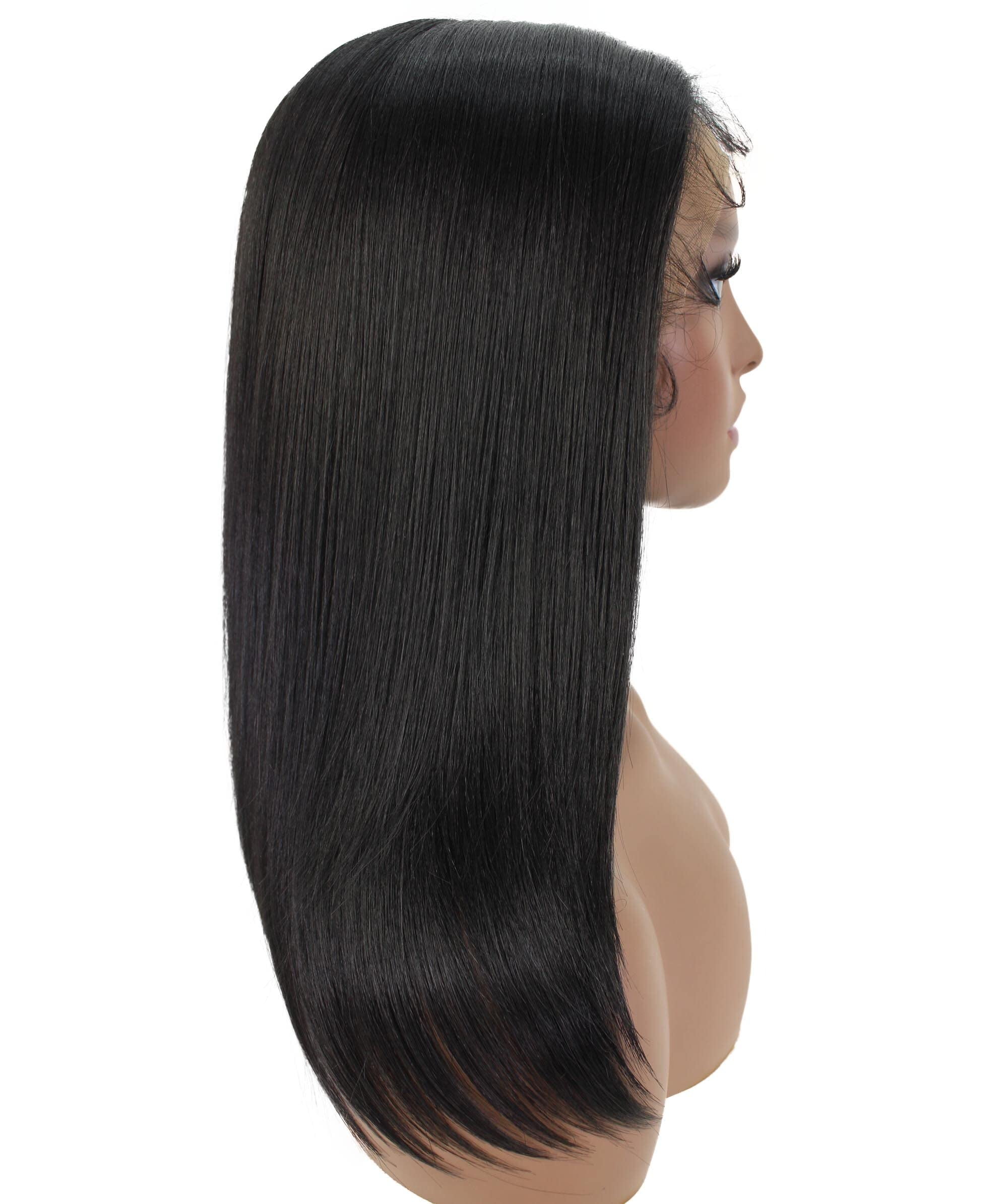 LUXLUXE Gabriella 18 inch Cut Layered 3.5" C Parting HD Lace Front Wig, Heat Resistant Synthetic Fiber Hair, Natural Black