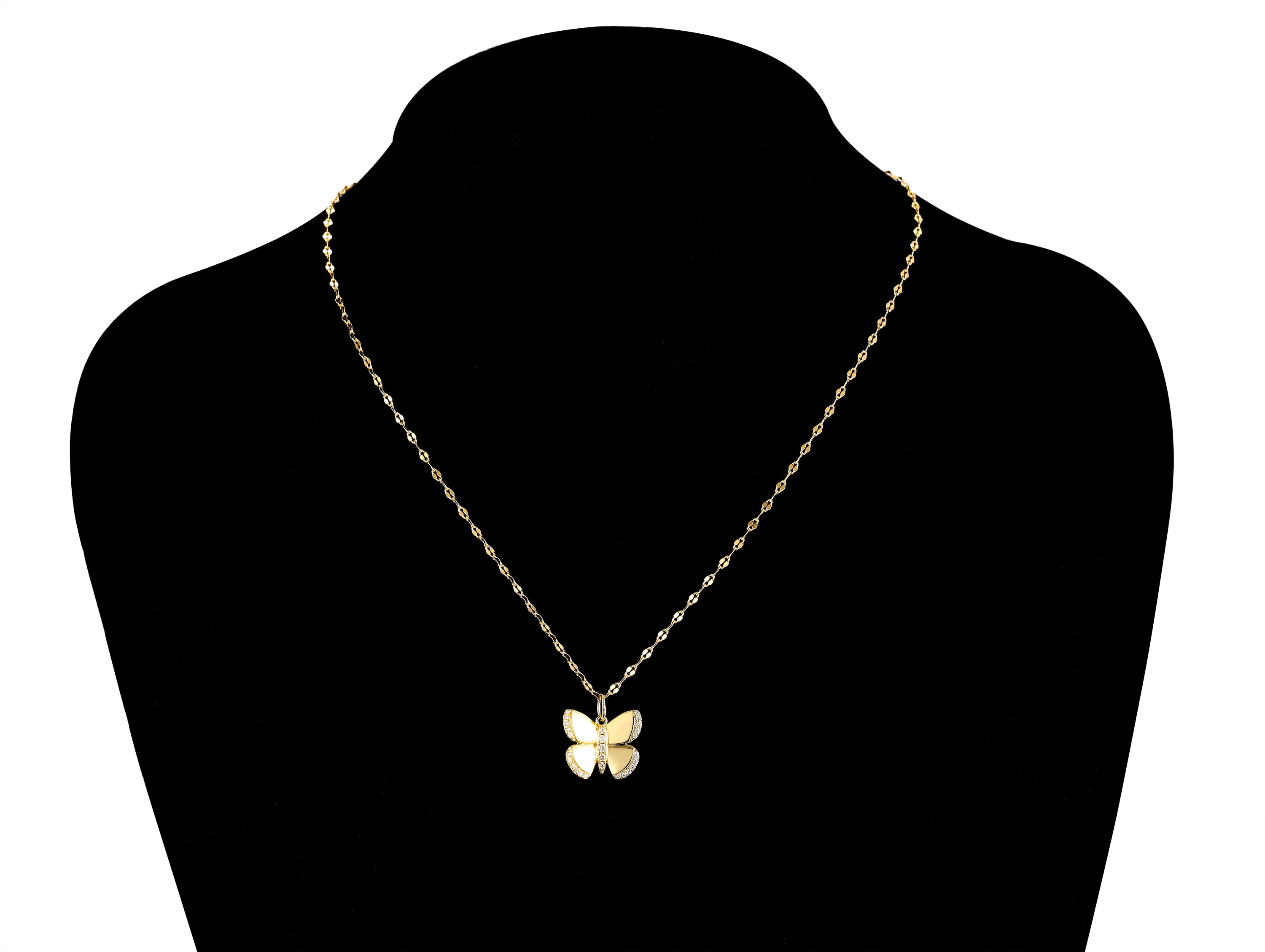 Adult 14KT Gold Flash Plated Butterfly Necklace with Simulated Diamonds