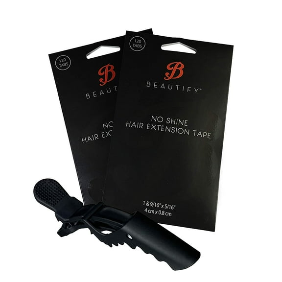 No Shine Double Sided Tape for Extensions with Hair Sectioning Clip | 240 pcs Total of Long-lasting, Flexible, Strong hold Adhesive Tabs | Clear and Invisible Tapes