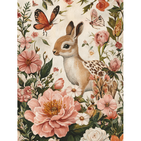 Floral Bunny Rabbit Canvas Wall Art，Suitable for Living Room， Bedroom， Bathroom， Dining Room， and Office Decoration.