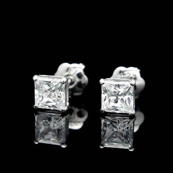 2.00Ct Princess Cut Lab Created Diamond Women's Stud Earrings 925 Sterling Silver