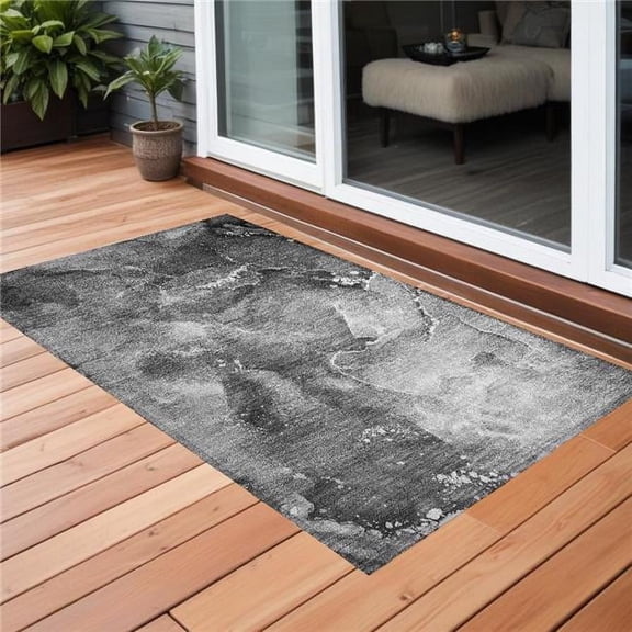 HomeRoots 560292 2 x 3 ft. Gray Abstract Washable Non Skid Indoor Outdoor Rectangle Machine Woven Area Rug