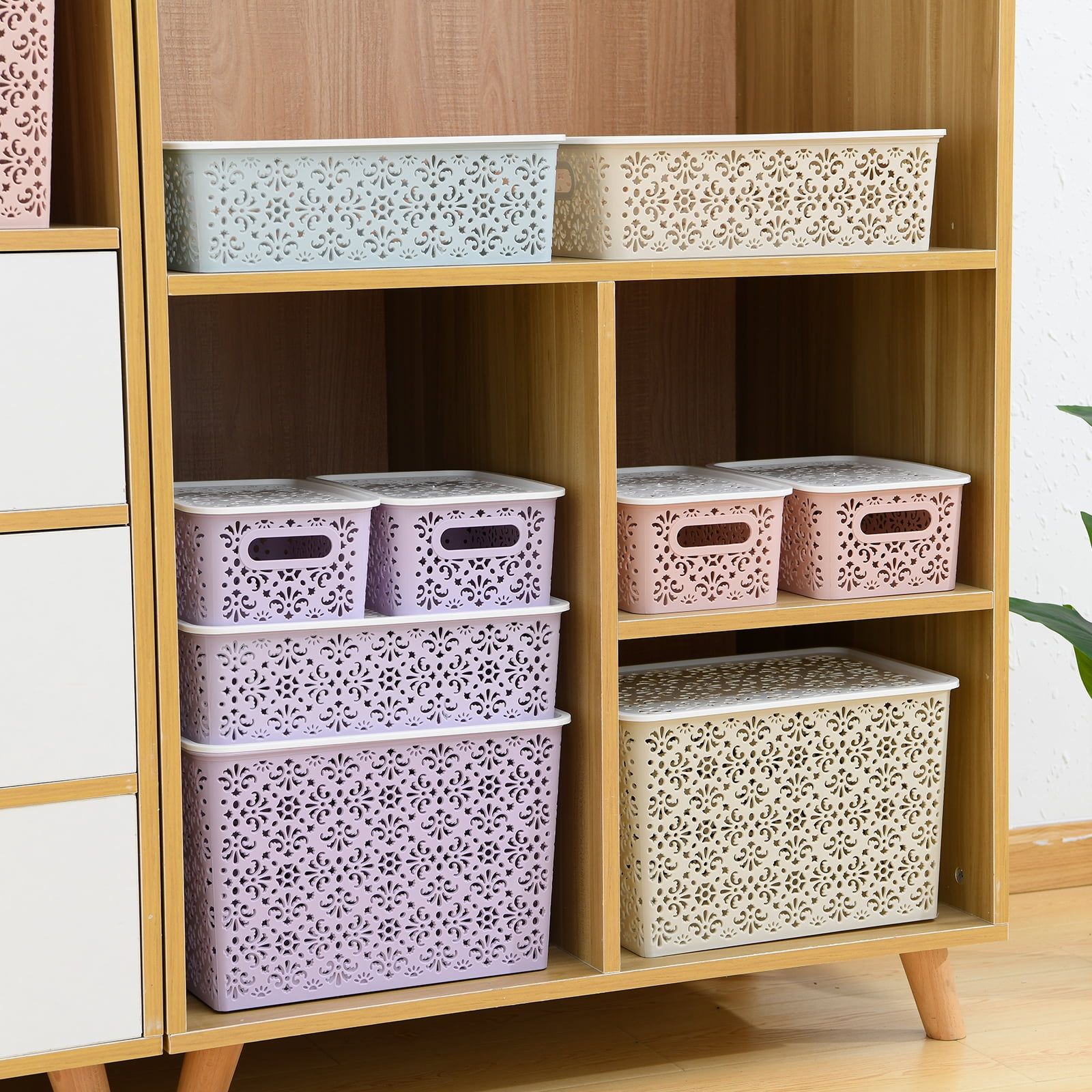 ANMINY Stackable Lace-Design Storage Bins, Purple, 6 Count Pack