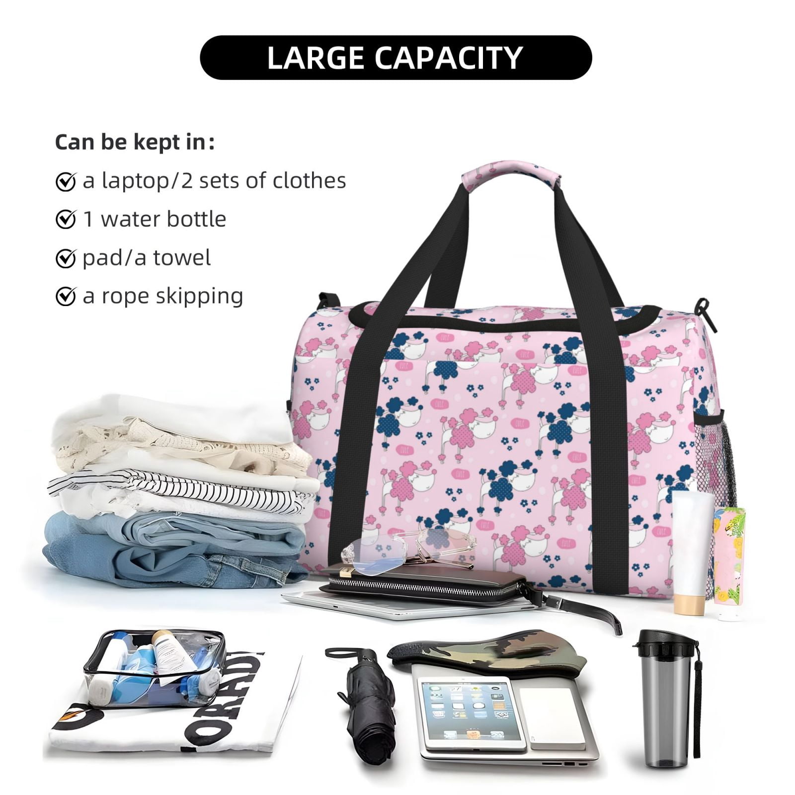 Fuzoiu Cartoon Poodle Dog Print Travel Duffle Bag,Carry On Tote Bags,Duffel Bag,Sport Gym Bag, Hospital Bag for Labor and Delivery, Overnight Bag,Luggage Bag