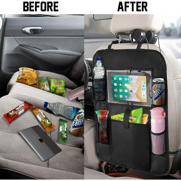 2 Pack Car Backseat Organizer Car Storage Bag with Protection and Multi  Storage for Screen Tablet, Headphone, Toy, Snack,Kick Mats, Universal  Backseat Fit Travel Accessory 