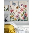 thumbnail image 3 of Pink Flowers Sheer Curtains 72 Inch Length 2 Panels Set Window Treatments, Spring Floral Butterfly Leaves Plants Retro Beige Rod Pocket Semi Curtains for Living Room/Bedroom/Kitchen, 104"W x 72"L, 3 of 7