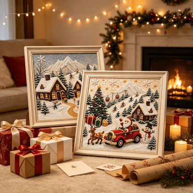 3D DIY Pearl Art Painting Set 30x30cm, Snowy Cabin Xmas Tree Holiday Craft Kit, Handmade Wall Ornament for Christmas Decor & Creative Gift