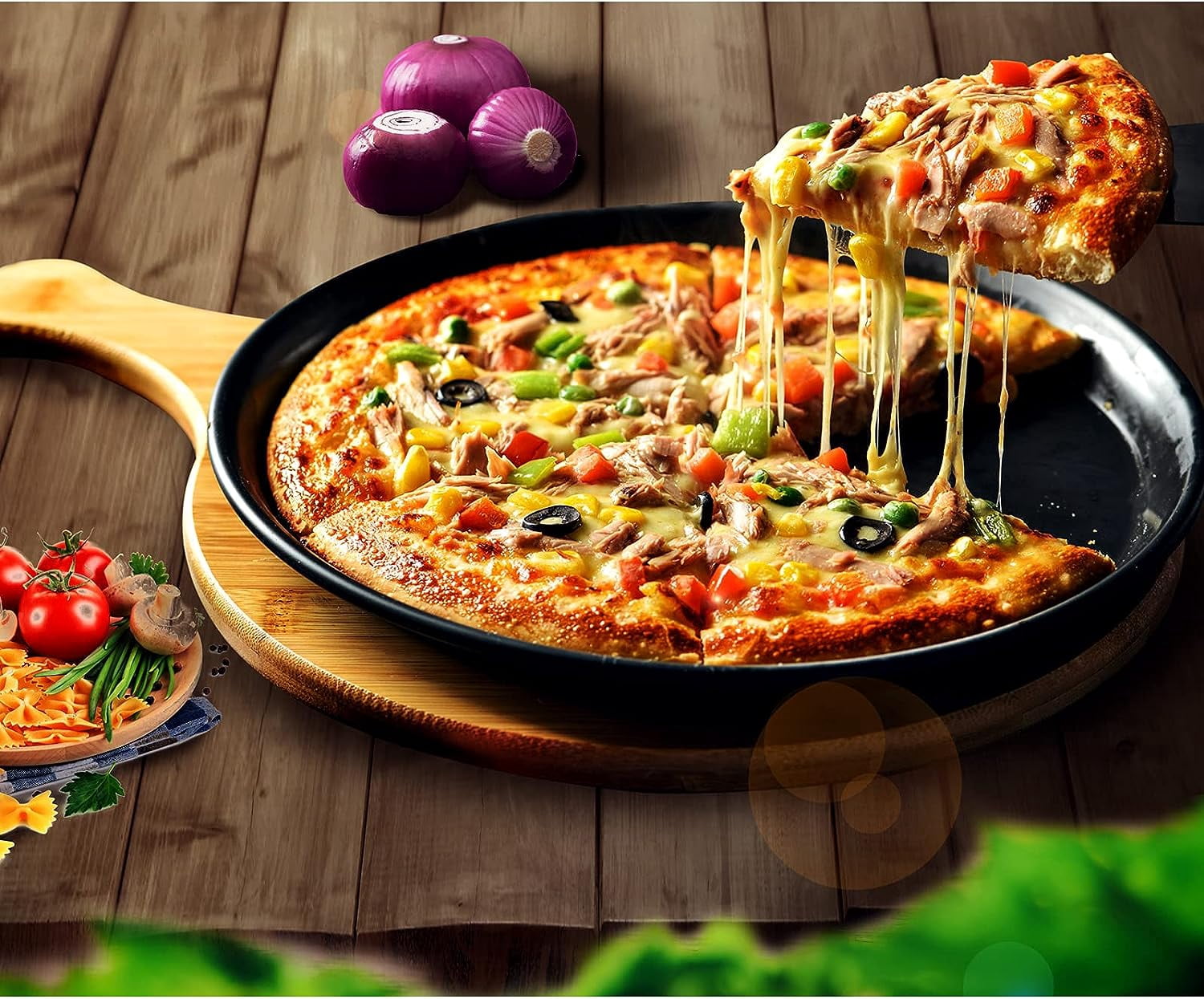 10 inch Pizza Pan, Boriyuan 4 Pcs Non-Stick Pizza Tray with Oil Brush, Round Baking Pan for Oven, Reusable Bakeware for Home Restaurant Kitchen Baking Supplies, Black