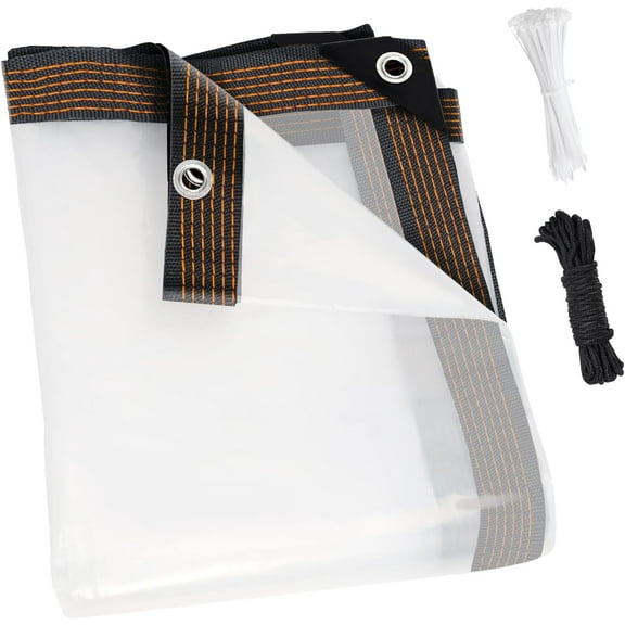 8x10 FT Heavy Duty Clear Waterproof Tarps Outdoor Garden Rainproof Covering,Clear Vinyl Tarp with Grommets,Transparent Waterproof Tarpaulin for Covering Henhouse Porch Canopy Plant Camping