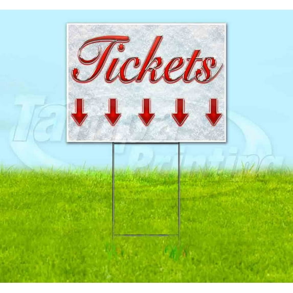 Tickets Down Red & Chrome (18" x 24") Yard Sign, Includes Metal Step Stake
